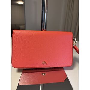Stella & Dot Deep Coral Zip Wallet/Clutch/Wristlet Organizer.